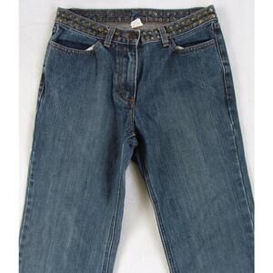 J.Crew Women's Loose Fit Boot Cut Dark Wash Jeans With Stud Accents Petite 6 VTG